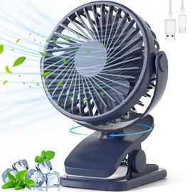 BDXXJ Portable Clip on Fan, 360° Rotate Battery Operated Stroller Fan, 3 Speed Quiet Mini Personal Desk Fan, USB Rechargeable Clooing Fan for Outdoor Camping Golf Cart Stroller Home Office Blue