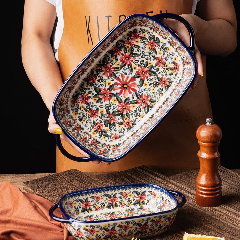 ONECCI Baking Dish Ceramic Baking Pan Blue Casserole Dish Rectangular