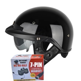 Soman H6 Half Helmet with Harley Compatible 7-Pin Headset Gloss Black Small