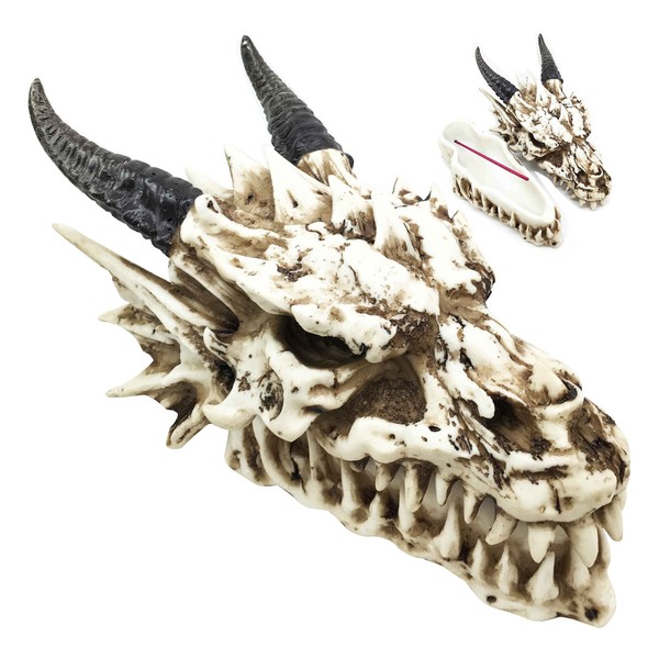 Myths and Fantasy Smoking Nostrils and Eyes Bone Skeletal Skeleton Dragon Skull Incense Aroma Burner Figurine Home Aromatherapy Decorative For Dragon Lovers Game of Thrones Enthusiasts