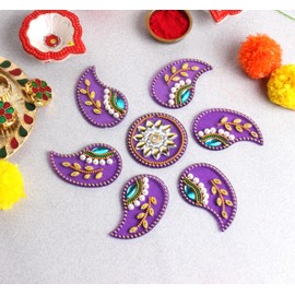 W Weblytech Diwali Acrylic Rangoli Paisley Shape Rangoli Floor Decorations Table Decoration Studded Stones Sequins Traditional Festive Home Door Decor(Yellow)