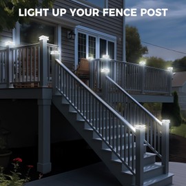 Peasur 4x4IN Solar Post Cap Lights Outdoor with 3 Modes, 4 Packs White Fence Light Solar Powered Waterproof for Wood/Vinyl Posts for Deck Yard Garden Patio Outside