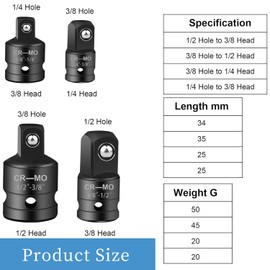 Impact Socket Set, 4 Piece Socket Adapter, 1/4 to 3/8, 3/8 to 1/4, 3/8 to 1/2, 1/2 to 3/8 Reducer Set Extension Conversion Tool Adaptor Set for Impact Driver Ratchet, Black