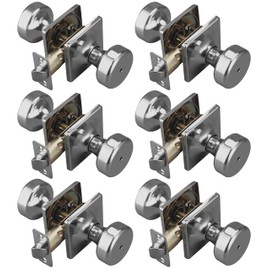 STARPY 6 Pack Polished Chrome Door Knobs with Square Rosette, Pismo Door Knob with Lock, Privacy Door Handles Interior for Bath & Bed
