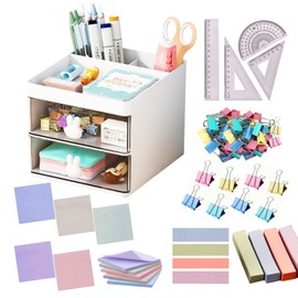 Catekro Small Desk Organizer with 2 Drawers, Cute Pen Holder, Storage Box for Desk, Rabbit Desk Organizer and Accessories with 3 Compartments for Office Art Supplies