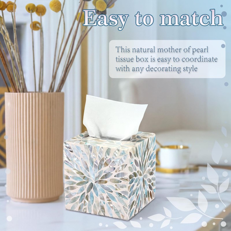 Reallnaive 5.9 Inch Cube Mother of Pearl Tissue Box Cover