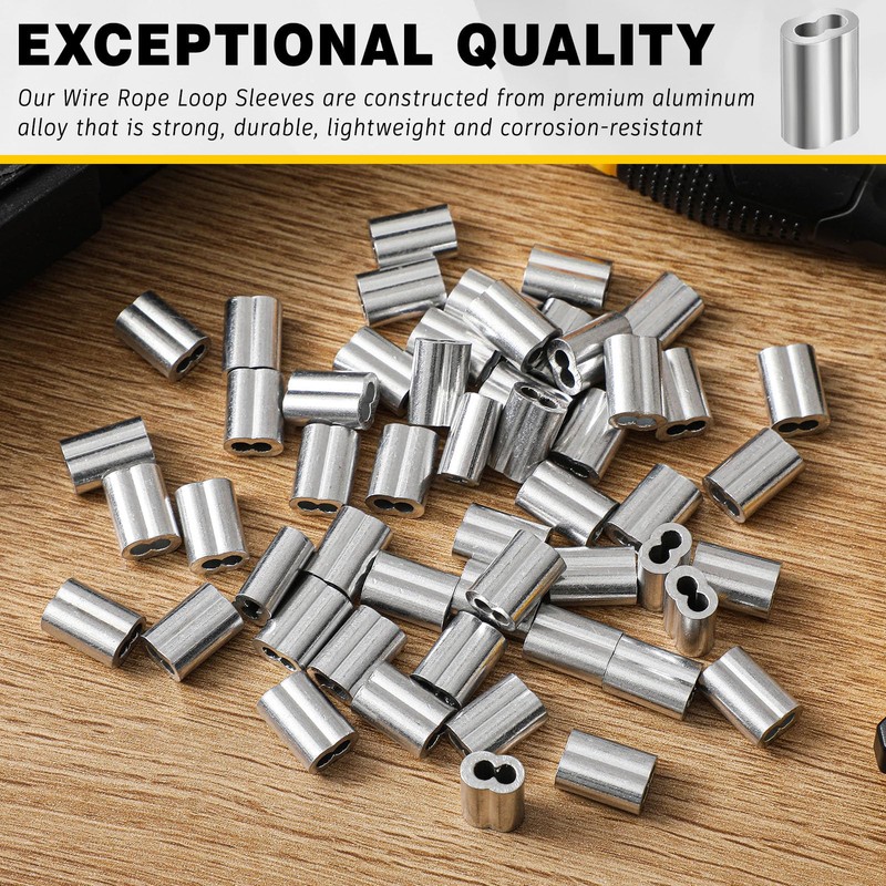 Yaocom 200 Pcs 1/8 Aluminum Crimping Loop Sleeve Cable Crimp