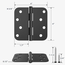 HOSOM 3 Pack Rounded Door Hinges 4 Inch 5/8'' Radius Corner, Matte Black Exterior & Interior Door Hinge for Entryway, Patio, Playhouse & More