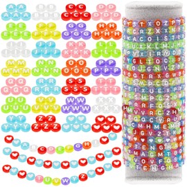 EuTengHao 1000 Pieces Letter Beads Kit 28 Styles A-Z Alphabet Beads Heart Beads for Bracelets Necklace Friendship Jewelry Making DIY Supplies (Colorful Beads White Letters)