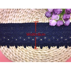 8CM Width Europe Rome Pattern Inelastic Embroidery Lace Trim,Curtain Tablecloth Slipcover Bridal DIY Clothing/Accessories.(2 Yards in one Package) (Navy Blue)