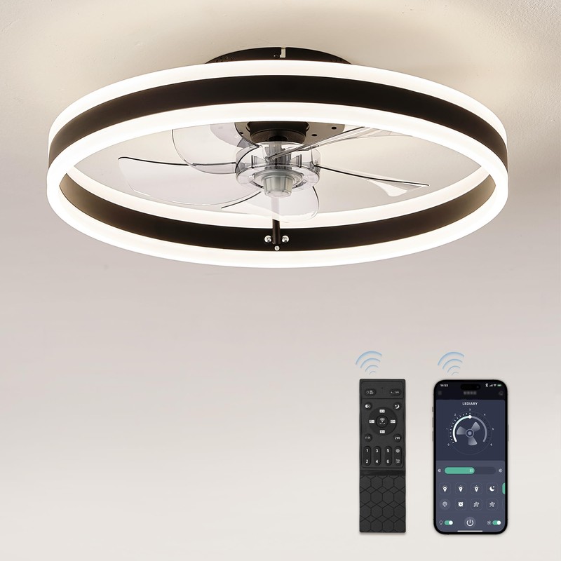 LEDIARY Low Profile Ceiling Fans with Lights, Flush Mount Modern