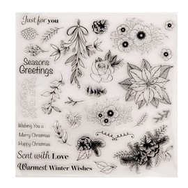 Arbuya Feliz Navidad Temporada Saludo Baya Rama Hojas de Navidad Decoraciones Sellos transparentes para hacer tarjetas Decoración y DIY Scrapbooking