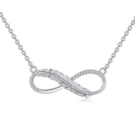 Infinity Chain for Women Sterling Silver Infinity Chain Feather Pendant Feather Jewellery Birthday Gifts for Women, Sterling Silver, No Gemstone