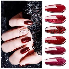 Vishine Gel Nail Polish Set Red Shellac Nail Polish Starter Set Gel Nail Polish Red for Nail Design 6 x 8 ml