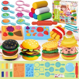 Aprilwolf 22 PCS Burger Dough Sets for Kids Ages 3 4-8, Art Crafts Dough Tools Toys Kit Include Play Food Molds, Hamburger, Fries, Kitchen Creations Food Play Toys for Boys Girls Birthday Gift