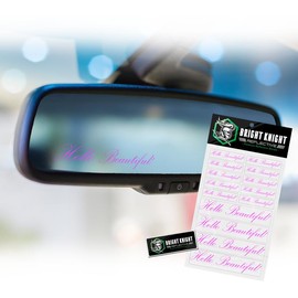 Hello Beautiful Rearview Mirror Decal, 14 Pcs Pink Affirmation Rear View Mirror Accessories with Premium Vinyl, Non-Fading by Bright Knight Decals