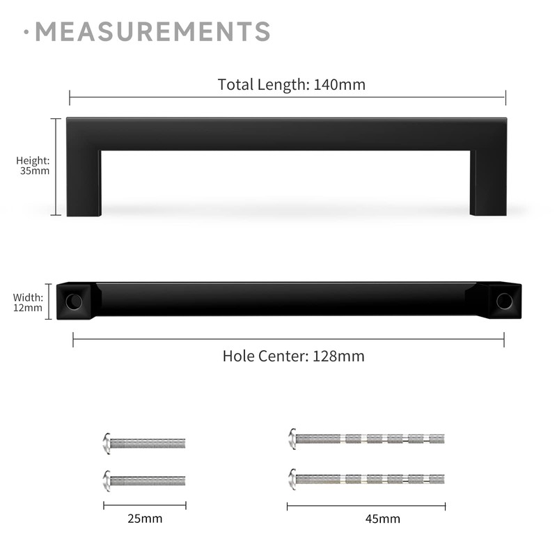 goldenwarm 5 Pack 128mm Black Drawer Handle Kitchen Cabinet Handle