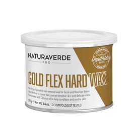 Naturaverde Pro Gold Flex - Cera dura, depilación corporal y facial, cera de bikini brasileña para mujeres con aceite de coco calmante - 14 onzas