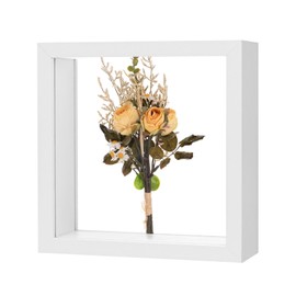 M METERXITY 1-Pack Dried Flower Frame, 6 x 6 Inch Double Acrylic Wooden Dried Flower Photo Floating Frame for Tabletop/DIY/Handicrafts [White]