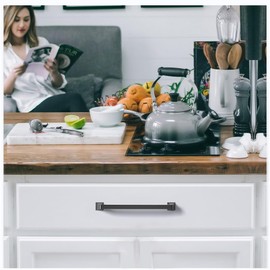 FURNIWARE Pack of 5 Cabinet Handles,Hardware Drawer Pulls Matt Black,Zinc Alloy Kitchen Cabinet Door Handles Pull-128mm(5 Inch) Hole Center