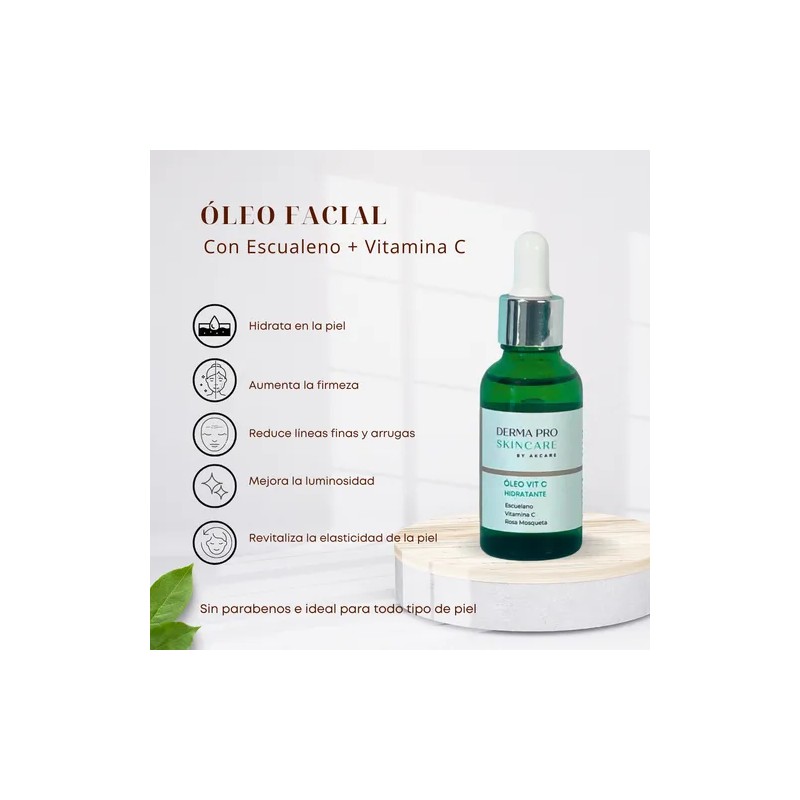 2 Aceites Faciales Rosas, Escualeno + Vitamina C Derma Pro
