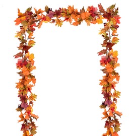 Fall Decor Maple Leaf Garland - 2 Pack 11.4 Ft Fall Garland Maple Leaves Hanging Vine Artificial Autumn Foliage Garland Thanksgiving Decorations for Home Wedding Fireplace Party Christmas
