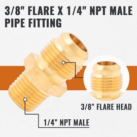 SUNGATOR Tube Fitting 3/8 inch Flare x 1/4 inch Male NPT, Brass Half-Union Gas Adapter, 3/8'' Male Flare to 1/4'' NPT Propane Fittings, Brass Flare Tube Fitting for Propane (2-Pack)