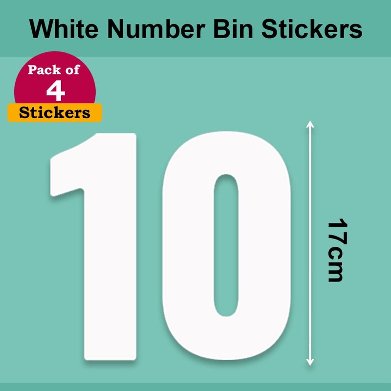 Pack of 4 White Wheelie White Bin Number 10 Stickers