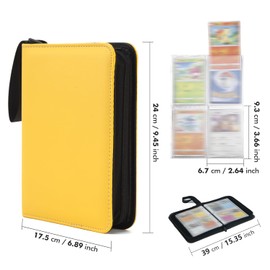 Kardition Trading Card Album - 440 Pockets PU Leather Trading Card Album, 4 Pockets Scrapbook for Cards with 55 Sleeves Binder Sheets for MTG Sports Card Collectors (Yellow)