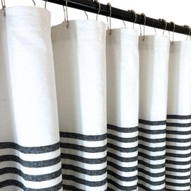 Serafina Home Nautical Striped Charcoal Black and White Fabric Shower Curtain: 100% Cotton Luxury Hotel with Detailed Decorative Weave for Bathroom 70" x 72" (Collin Charcoal)