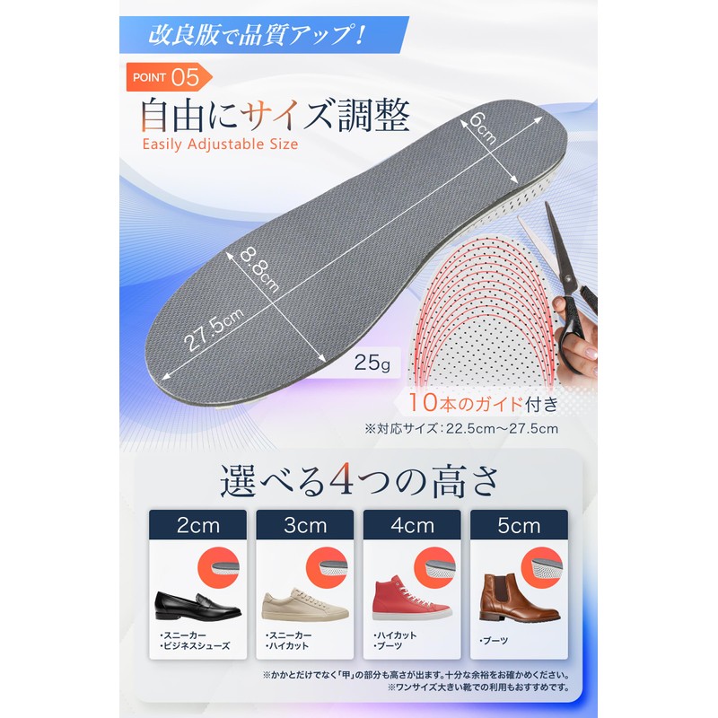 【Physician-reviewed and improved】Secret Insoles 4 types (2cm～5cm) Height Increase Low-rebound