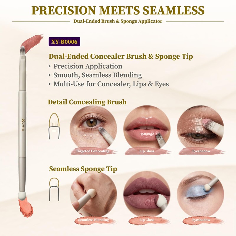 Concealer Brush 270 Slant Head Pencil Tip & Dual-Ended Sponge
