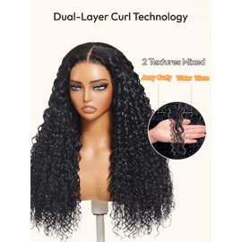 Julia Hair Bye Bye Knots Wig 13x4 Glueless Wigs Human Hair Mixed Curls Water Wave and Jerry Curly Fluffy Wig Pre Everything Pre Plucked Pre Cut HD Lace Bleached Knots Natural Black 18 Inch