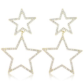 Star Earrings for Women, Mabor Star Dangle Gold Earring 14K Sparkly Earring Long Dangle Y2k Jewelry(1 Pairs)