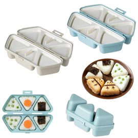 Asphodelia 2-Pack Triangle Onigiri Mold 6-in-1 Bento Rice Ball Maker, Non-Stick Sushi Mold for Easy Seaweed Rice Balls, BPA-Free, Wheat & Sky Blue