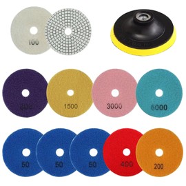 Skibetfo Set of 12 Diamond Polishing Pads 4 Inch with M14 Backer Pad,100mm Wet/Dry Tile Polishing Pads for Granite Concrete Marble Stone Quartz,50-6000 Polishing Grit Pads for Grinder Polisher