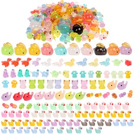130pcs Luminous Mini Resin Animals Glow in the Dark Tiny Toy Resin Duck Frogs Dolphin Rabbit for Garden Dollhouse Aquarium Landscape Decoration (130pcs)