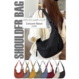 MIKA & MAYA Women's Round Shoulder Bag, Crescent-Shaped, Body Bag, Cross-body Bag, Black