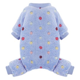 Sebaoyu Fleece Dog Sweater for Small Dog Girl Boy Winter Cute Warm Small Dog Pajamas Polka Dot Pet Clothes Puppy Sweater for Yorkie Cat Tiny Dog Clothes Outfit Dog Pjs 4 Legs Jumpsuit（Blue,Smal）