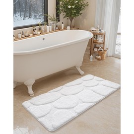 Color&Geometry White Bathroom Rugs Non Slip Washable, 24"x43" Long Bath Mats for Bathroom Absorbent, Soft Shower Mat Outside Shower Quick Dry Bathmat for Bathroom Sink Laundry Room