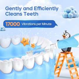 SEAGO Toddler Electric Toothbrushes for Baby Ages 0-3 Years, Baby Toothbrush with Smart Timer and Suction Base, 4 Replacement Brush Heads SG-513 (Blue