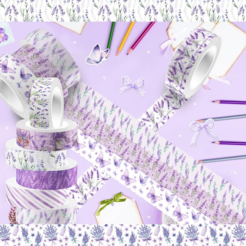 12 Rolls Lavender Washi Tape Purple Floral Decorative Tape Great
