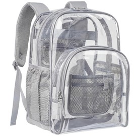 PACKISM Clear Backpack - Large Clear Backpack Heavy Duty Transparent Backpacks for School, See Through Backpack Clear Bookbag for Student, Work, Travel, Grey(for age 12 above)