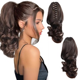 2 Unidades Cola de Caballo Rizada Extensión del Pelo, Extensión Cola Rizado Caballo de 12 Pulgadas, Clip Garra Sintético, Fácil Instalar y Manejar el Pelo, Adecuado para Mujeres(Marrón,4#)