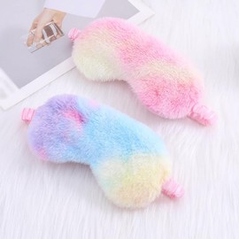 6 Pack Plush Sleeping Mask Colorful Fluffy Furry Faux Fur Sleep Mask Cute Colorful Sleep Mask Elastic Band Eye Cover for Women and Girls