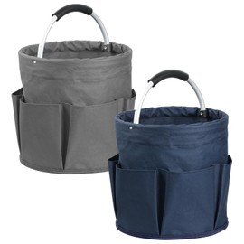 IHOMAGIC 17L Cleaning Caddy for Cleaning Supplies, 2Pieces Portable Garden Tool Bag with 6 Pockets, Foldable Tool Bucket Organizer, Storage Basket for Bathroom, Garden, Dark Gray + Navy Blue