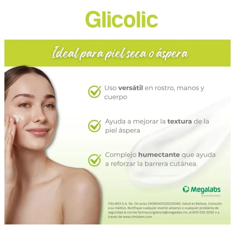 Glicolic Crema Hidratante Facial y Restaurador Cutáneo Ácido Glicólico 10%