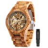 Tiong Fashion Men's Wooden Mechanical Skeleton Watches, No Battery Wooden