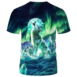 QTAGTESS Wolf T-Shirt Animal Graphic Tee Aurora Shirt,Green,M