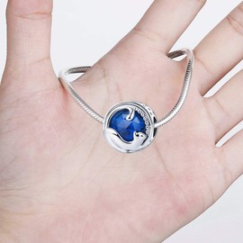 LeeFeel Blue Playing Cat Charms Exquisite Meow Cat Beads Charms w Royal Blue Glass for Women Bracelets Charm DIY